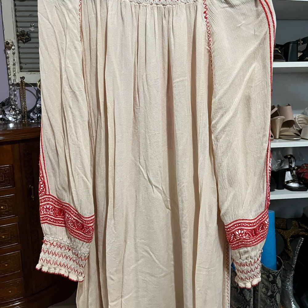 Free People Cream short dress with orange/red embroidery. - Picture 3 of 4